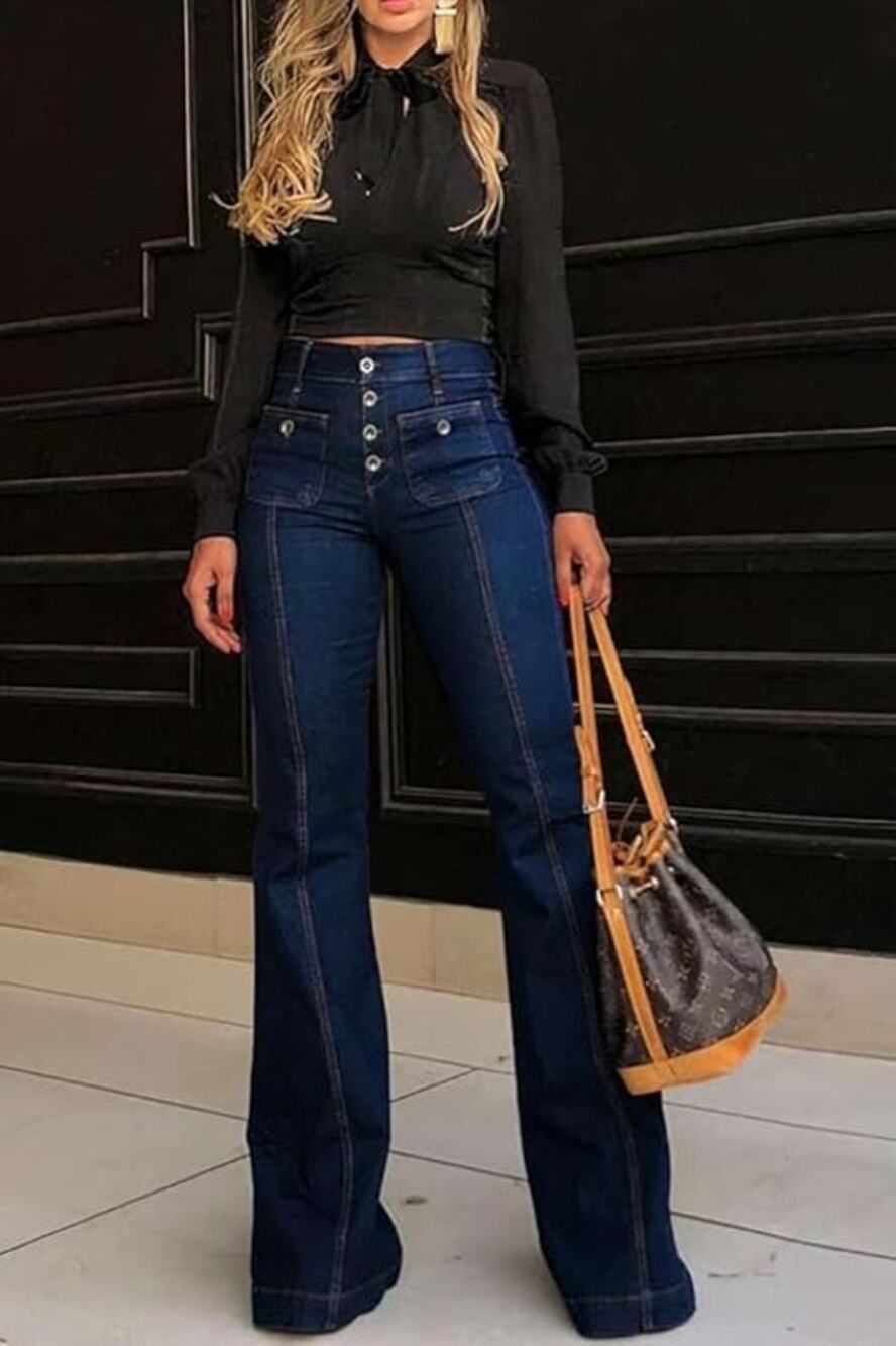 NWT ~ Women's Button Fly Boho Denim Blue Jeans ~ Size 0X